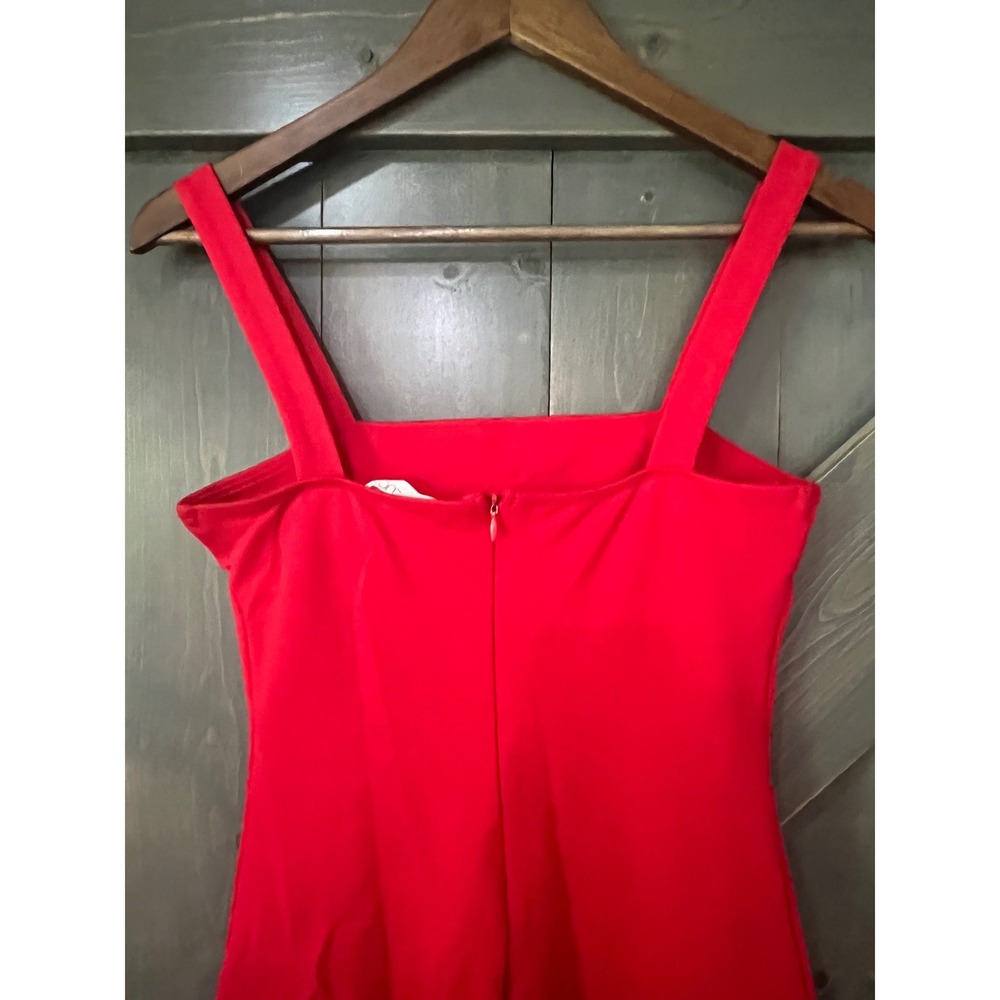 Stella Luce Red Sheath Dress Button Accent Front Slit Small Minimalist Chic - Picture 6 of 9